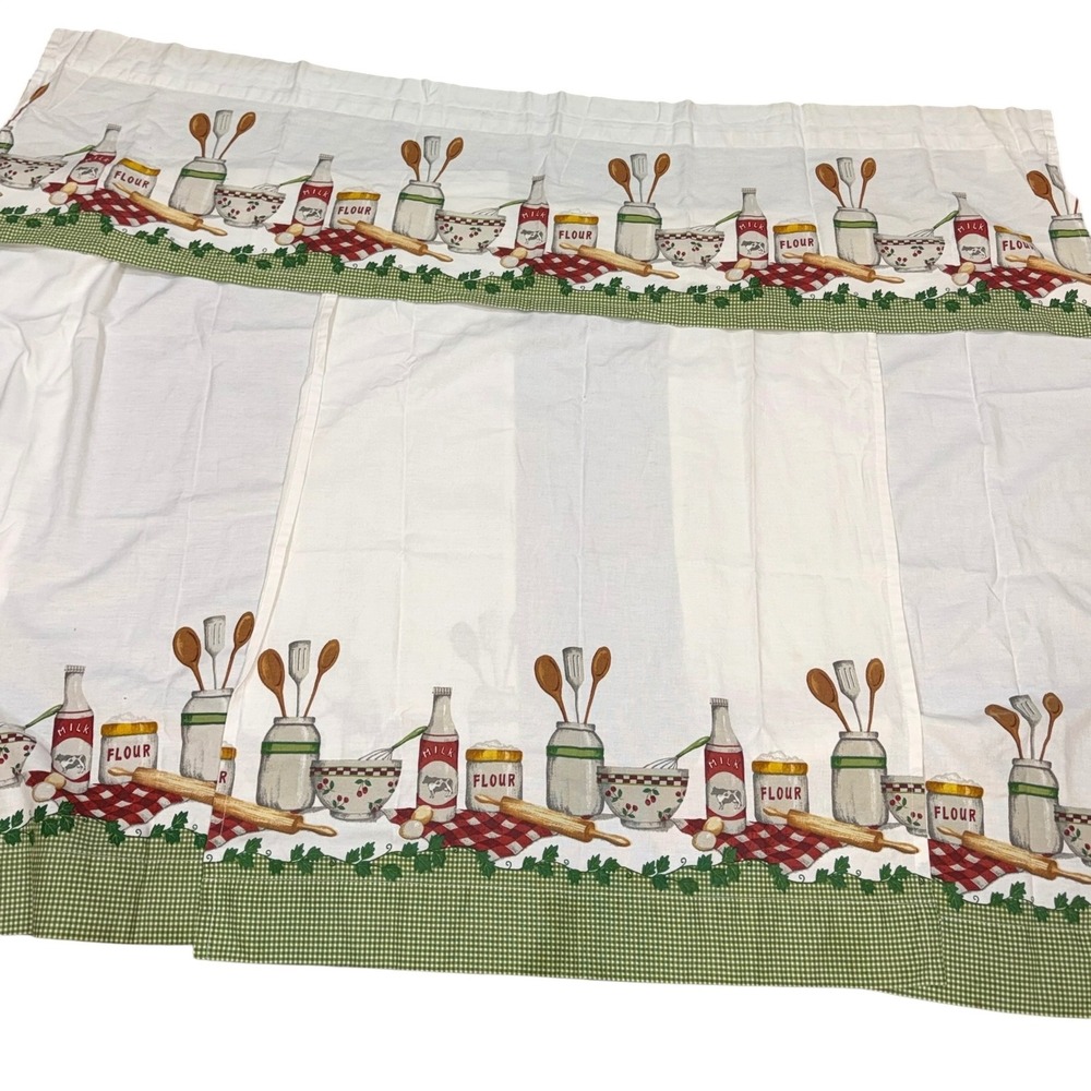 Vtg Better Homes Kitchen Curtains Panels & Valance Country Baking Gingham Cotton